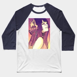 Fox Girl Anime Kitsune skull Baseball T-Shirt